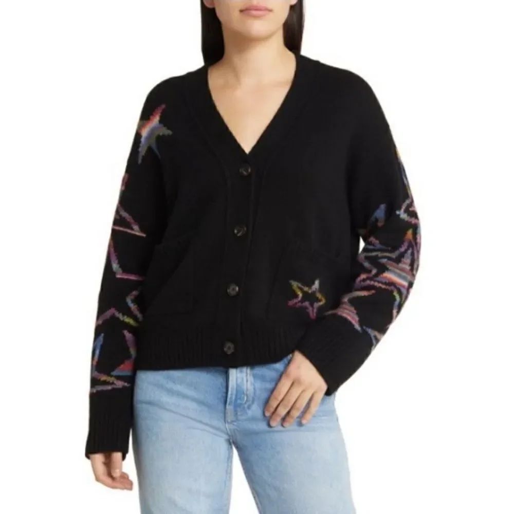 Rails Reese Rainbow Stars Wool cardigan in black $248